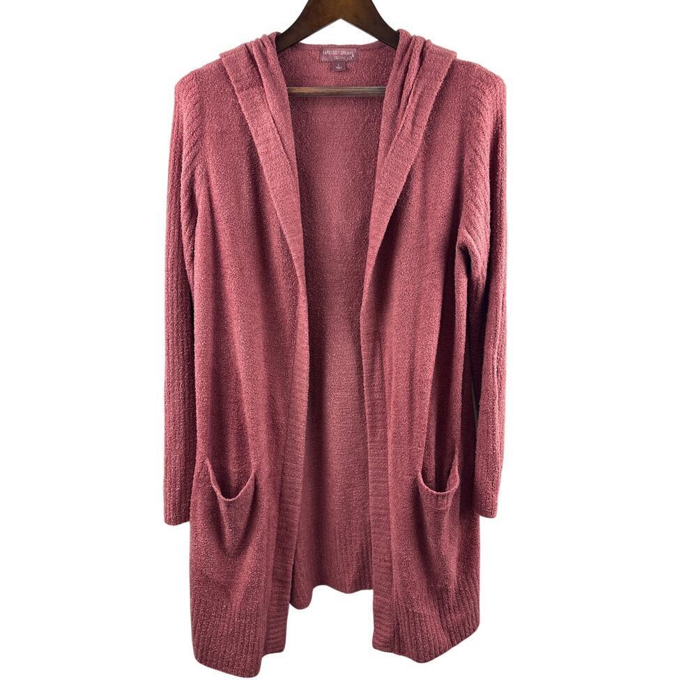 Women’s Barefoot Dreams Large Brick Red Plush Hooded Cardigan